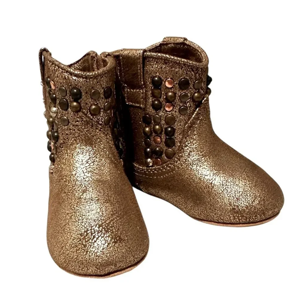 Frye Baby Deborah Studded Boots With Hook and Loop Fasteners, size 3